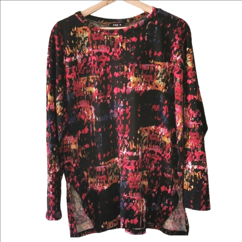 Vibrant arty ISCA long sleeve top. Size large. EUC